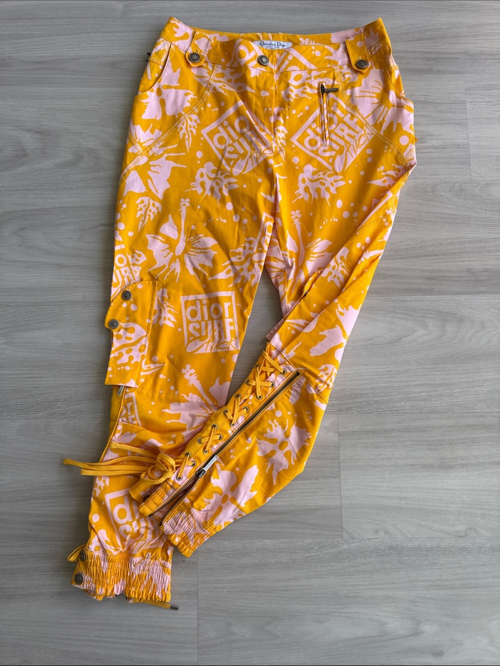 Vintage Christian Dior by John Galliano Pink Orange Printed Pants US 8 FR 40 Y2K